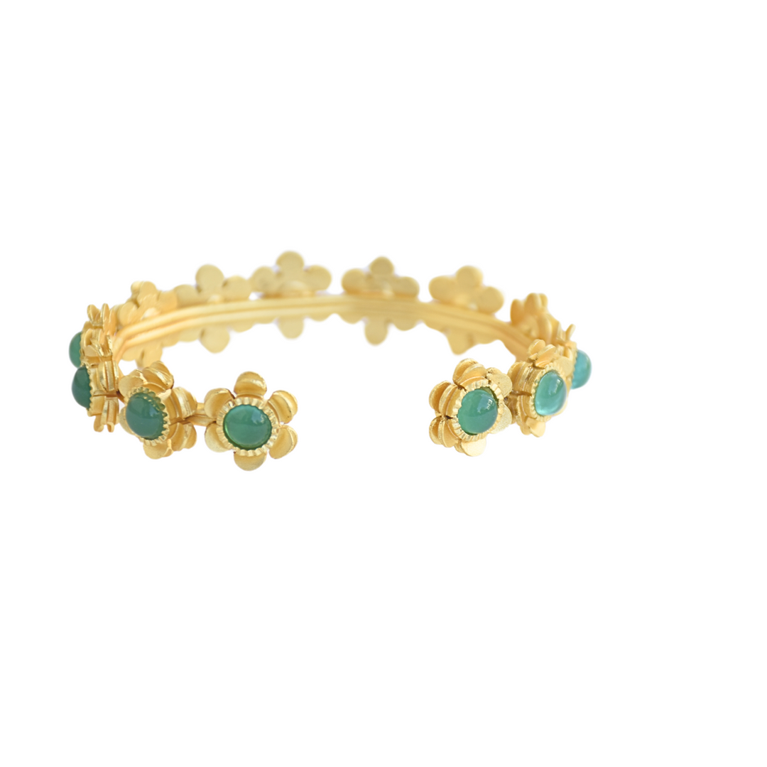Green Onyx Flower Bangle