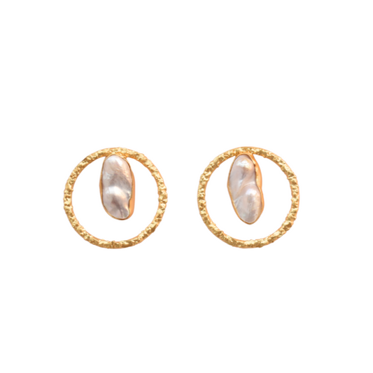 Geometry Handcrafted Earring With Baroque Pearl