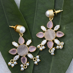 Load image into Gallery viewer, Chic rose quartz with crystal lightweight earrings