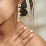 Load image into Gallery viewer, modern elegant claw setting natural pearl square shape long string pearl earrings