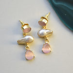 Load image into Gallery viewer, Modern Auricka Daisy Pearl Earrings with Freshwater Pearl and Crystal and 18k gold plating