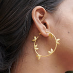 Load image into Gallery viewer, Nature inspired designer elegant brass hypoallergenic antitarnish round hoops