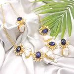 Load image into Gallery viewer, Vibrant pearl and stone neckpiece with modern abstract shape and lightweight necklace