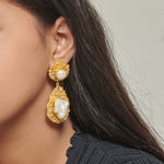 Load image into Gallery viewer, Abstract unique handmade wire brass natural pearl lightweight party earrings