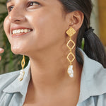 Load image into Gallery viewer, Long lightweight cocktail party wedding bridesmaid bridal easy to style natural pearl gift for her handmade earrings