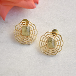 Load image into Gallery viewer, Geometric boho look gold plated semi precious gemstone stud earrings