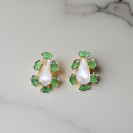 Load image into Gallery viewer, Chic natural Baroque Pearl with emerald stud earrings perfect for statement touch