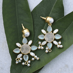 Load image into Gallery viewer, Modern Auricka Rose Quartz Celestial Earrings with Pearl, Zircon, Rose Quartz, Crystals and 18k gold plating