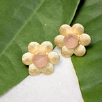 Load image into Gallery viewer, Modern Auricka Rose Quartz Floral Earring Studs with Rose Quartz and 18k gold plating