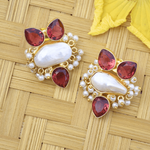 Load image into Gallery viewer, Colourful natural pearl and crystal versatile party wear earrings