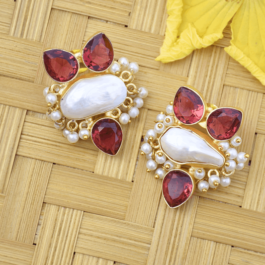 Colourful natural pearl and crystal versatile party wear earrings