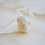 Load image into Gallery viewer, Modern brass fancy detailing natural pearl adjustable ring