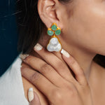 Load image into Gallery viewer, Nature inspired leaf pearl drop crystal must have earrings versatile vacation party accessory gold-plated earrings