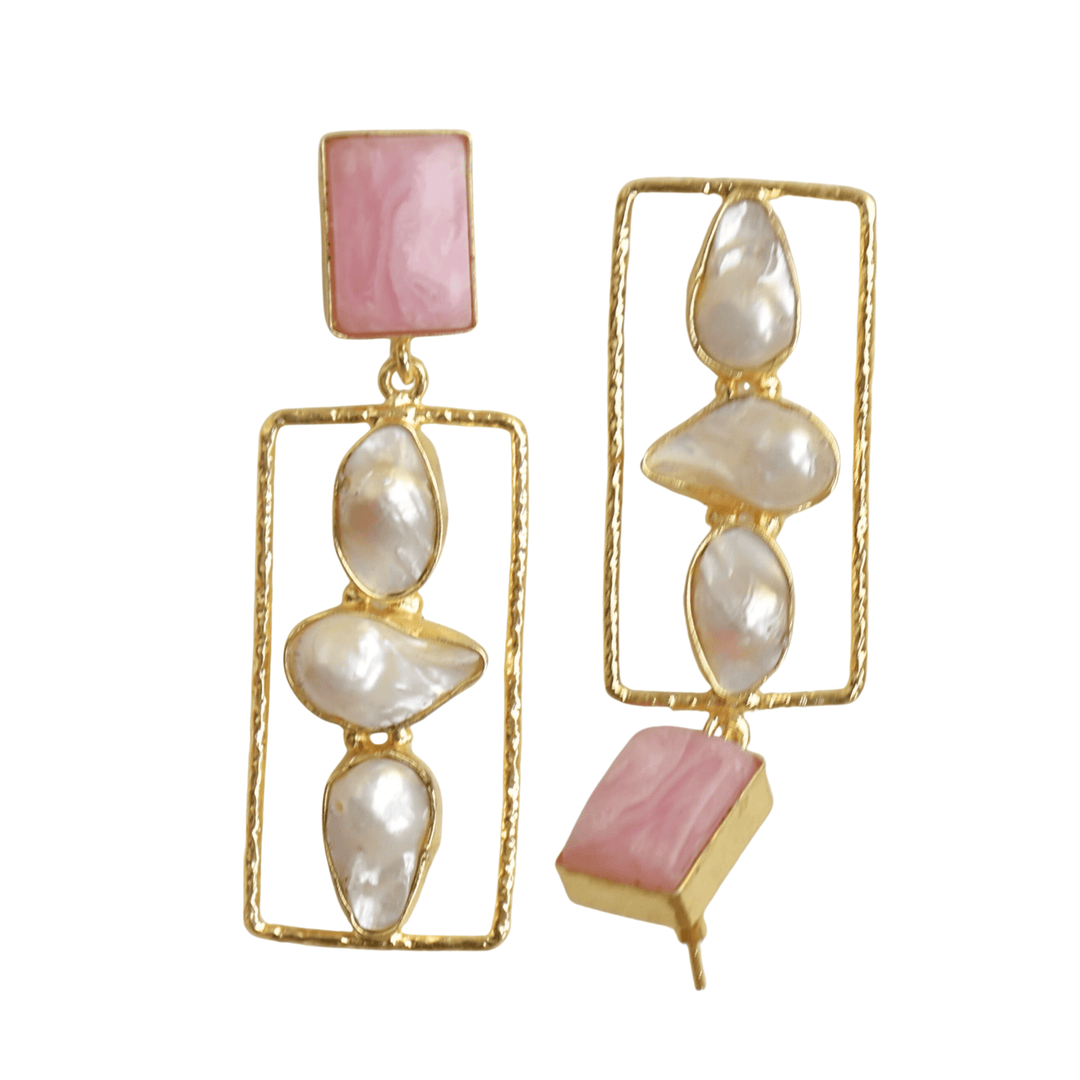 Abstract Gemstone Pearl Earring