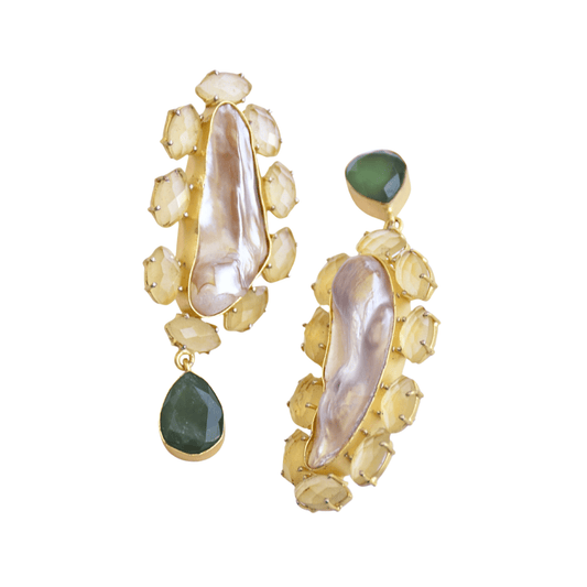 Lemon Quartz with Pearl Earrings