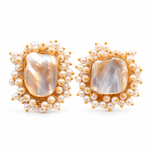 Load image into Gallery viewer, Baroque pearl cluster stud earrings on a white background