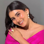 Load image into Gallery viewer, Natural Gemstone Pearl Ring &amp; Pearl Earrings With 18K Gold Plated
