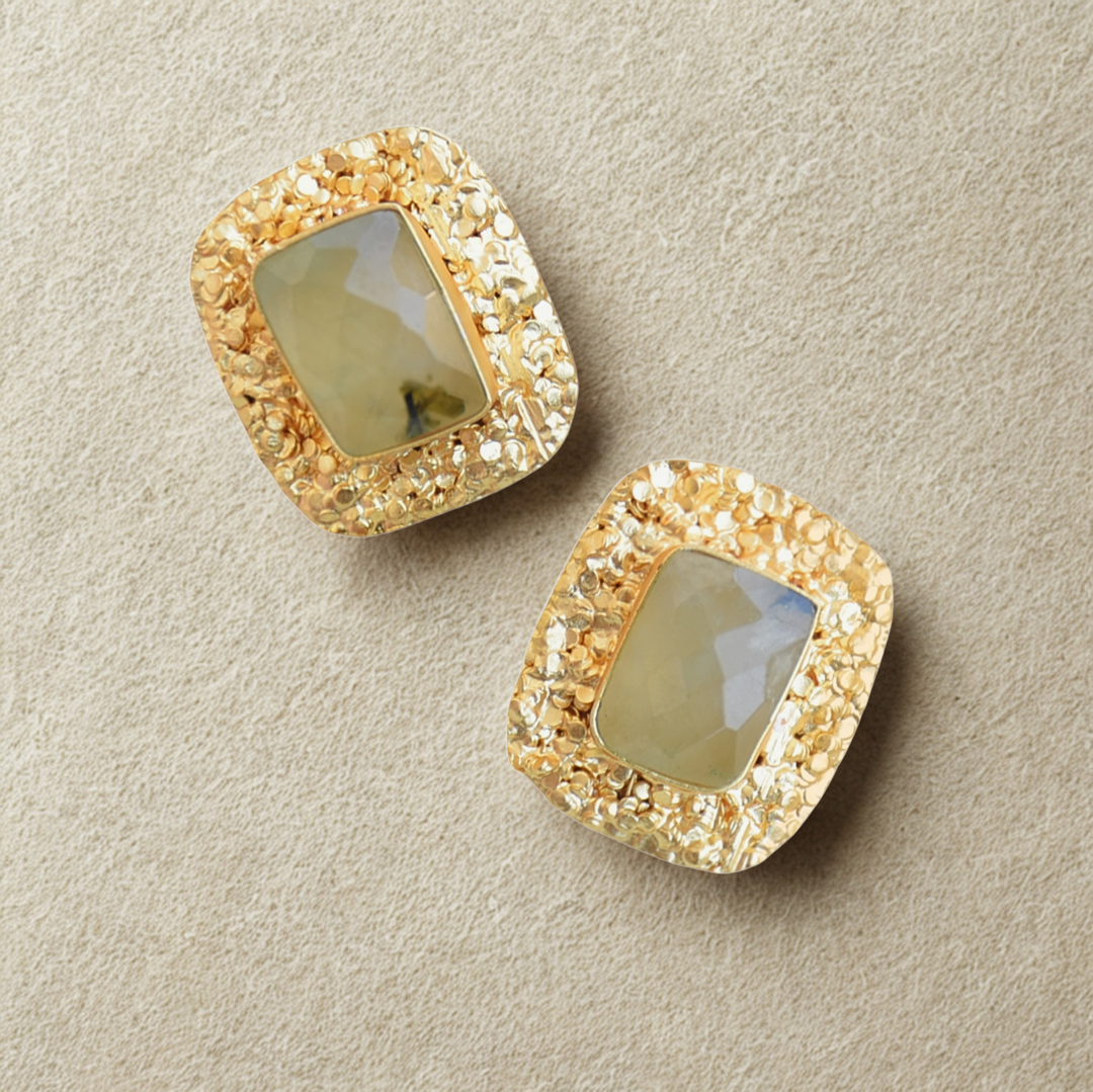 Prehnite Gold Plated Studs