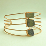 Load image into Gallery viewer, Modern trendy 3 semipreicous gemstone adjustable gold plated party cocktail gift for her brass bangle
