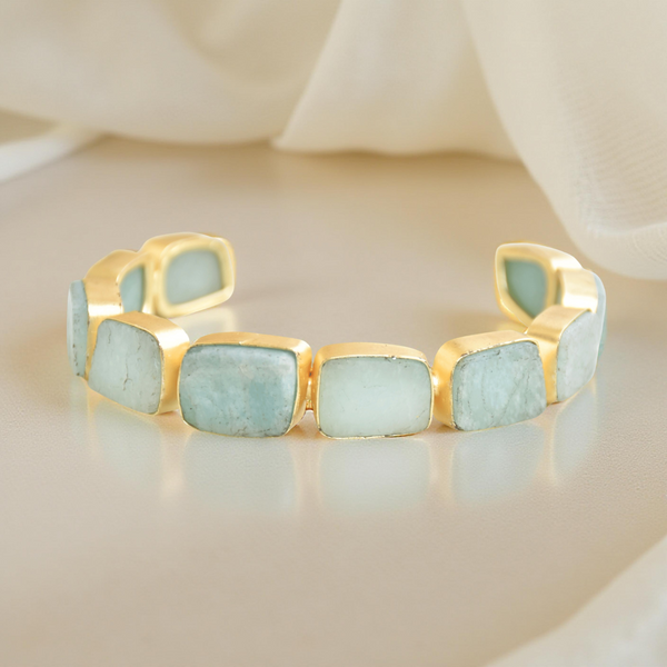 Trending statement gold plated semi precious gemstone stackable bangle