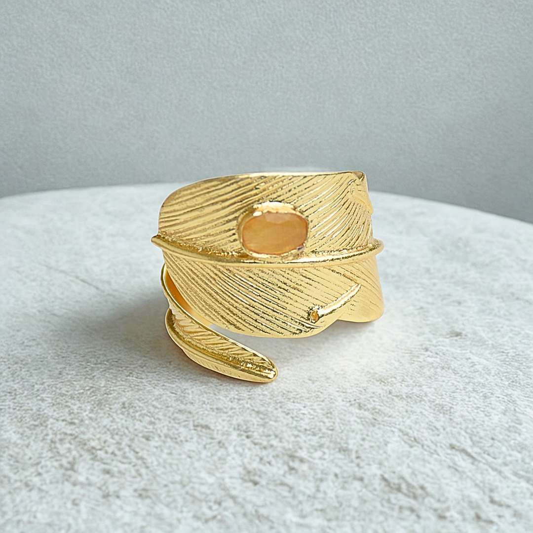Natural crystal anti tarnish hypoallergenic gift for her party occasion festive designer vacation must have accessory brass ring