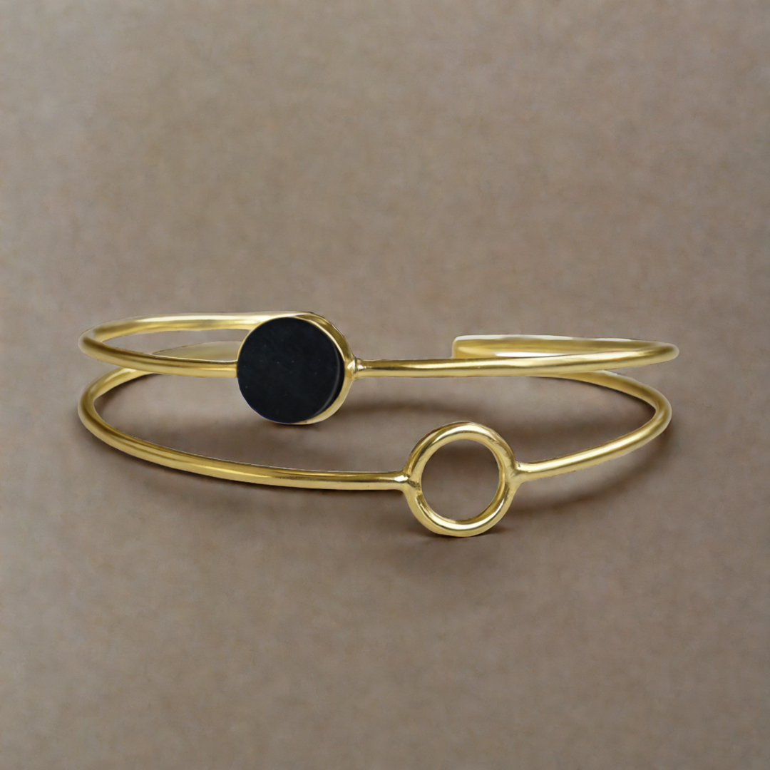 Natural gemstone great quality size adjustable lightweight easy to style gold plated handcuff bangle