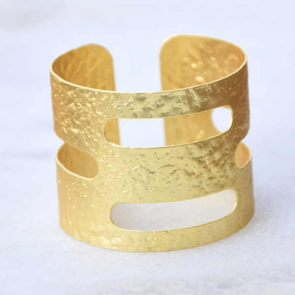 Handcrafted anti tarnish bold textured brass cuff bangle 