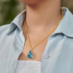 Load image into Gallery viewer, Aqua fresh blue translucent chain crystal brass everyday minimal gift brass chain
