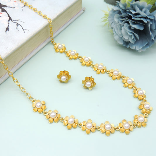 Dainty hyoallergenic brass floral design inspired everyday necklace set