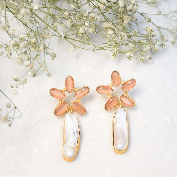 Celestial modern classic natural pearl drop party wear gift for her chic earrings