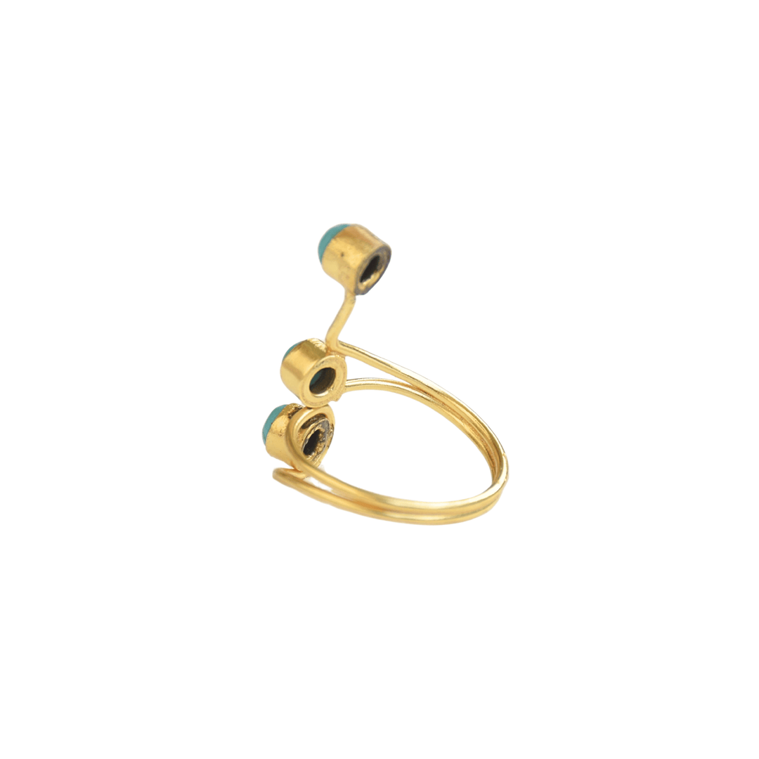Modern trending blue natural semi precious turquoise size adjustable gold plated handmade ring