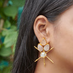 Load image into Gallery viewer, oversized healing rose quartz and pearl fancy handmade cocktail partywear must have stud earrings
