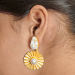 Load image into Gallery viewer, Nature inspired round shape brass natural pearl handmade dangle drop hypoallergenic artistic pearl earrings

