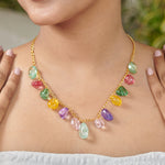 Load image into Gallery viewer, Cheerful multicolour crystal beaded stone dangling charm vacation statement gift for her brass chain
