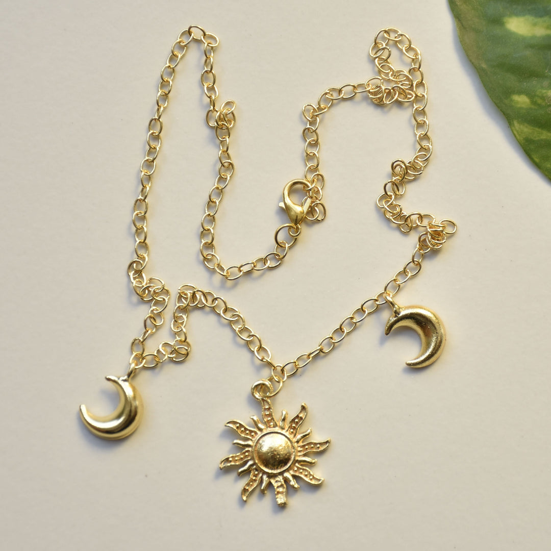 Celestial inspired dainty sun moon lightweight stackable chain