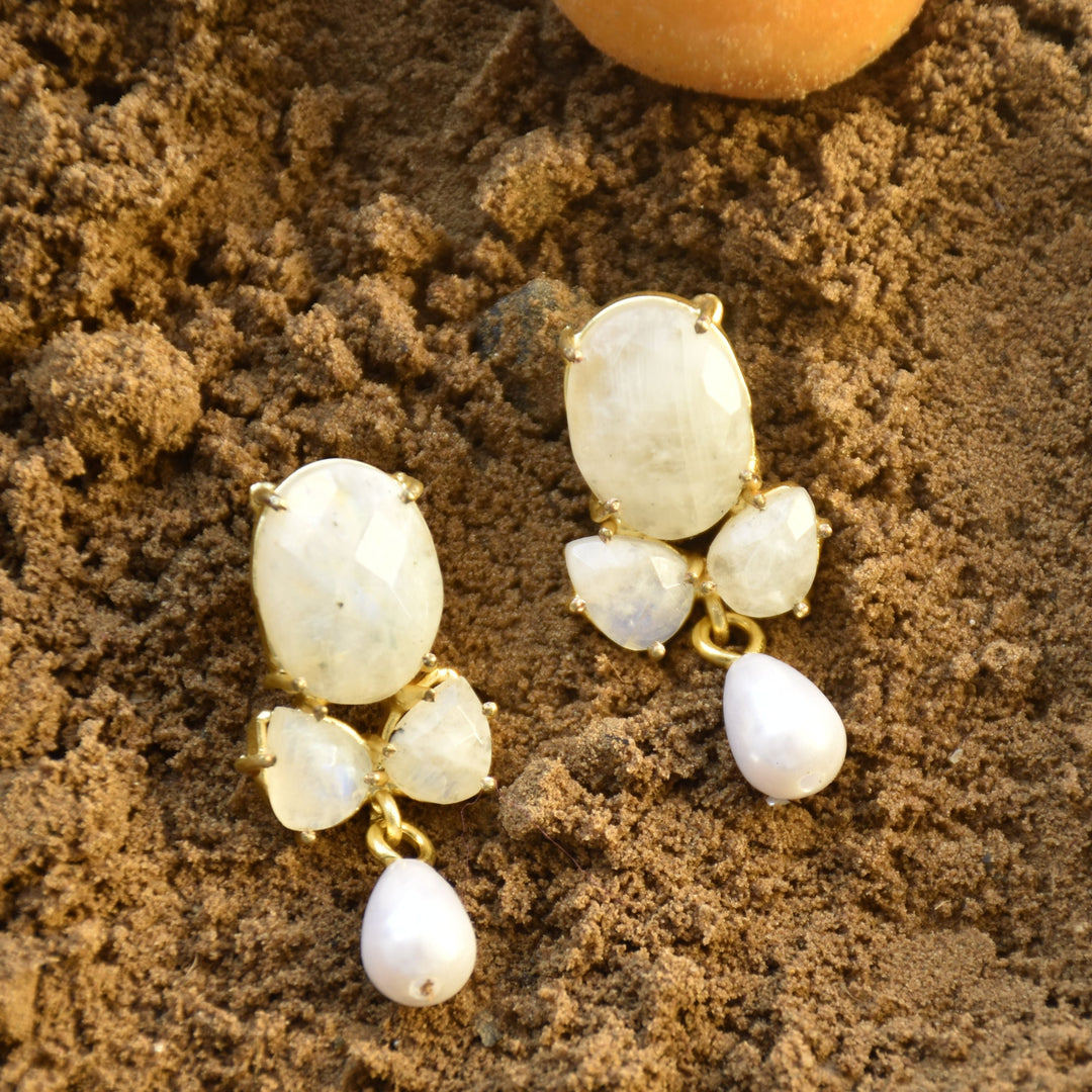 Moonstone Pearl Drop Earrings