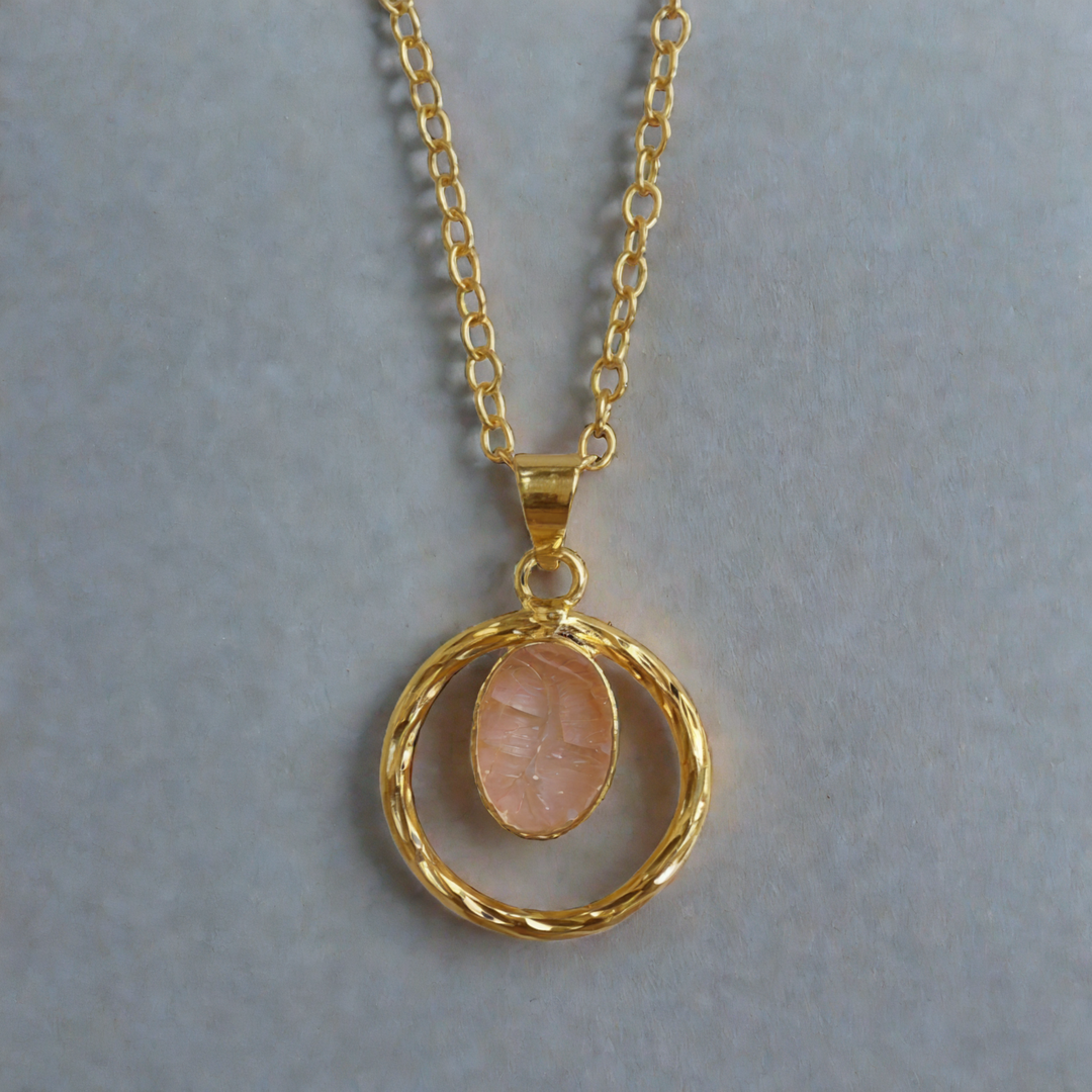 Gold necklace with round rose quartz handmade chain adjustable gift for her everyday wear chain