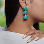 Load image into Gallery viewer, Designer unique natural copper turquoise handmade brass earrings
