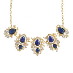 Load image into Gallery viewer, Elegant designer vibrant blue gemstone with adjustable chain cocktail partywear gift for her brass necklace
