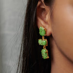 Load image into Gallery viewer, Long natural semi precious turquoise brass handmade goldplated lightweight hypoallergenic earrings
