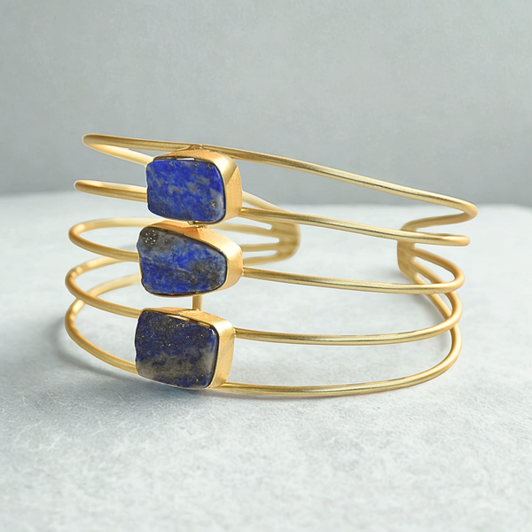 Elegant lux natural stone size adjustable easy to style versatile brass bangle