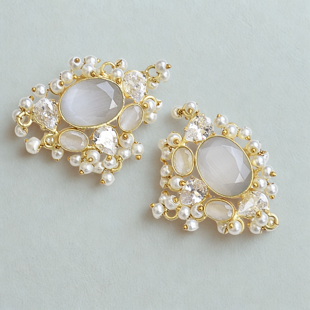 Fusion inspired elegant brass gold plated hypoallergenic lightweight versatile gift for her stud earrings
