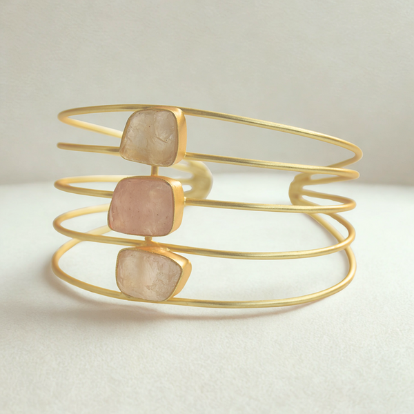 Elegant stylish pink gold plated unique statement bold brass bangle