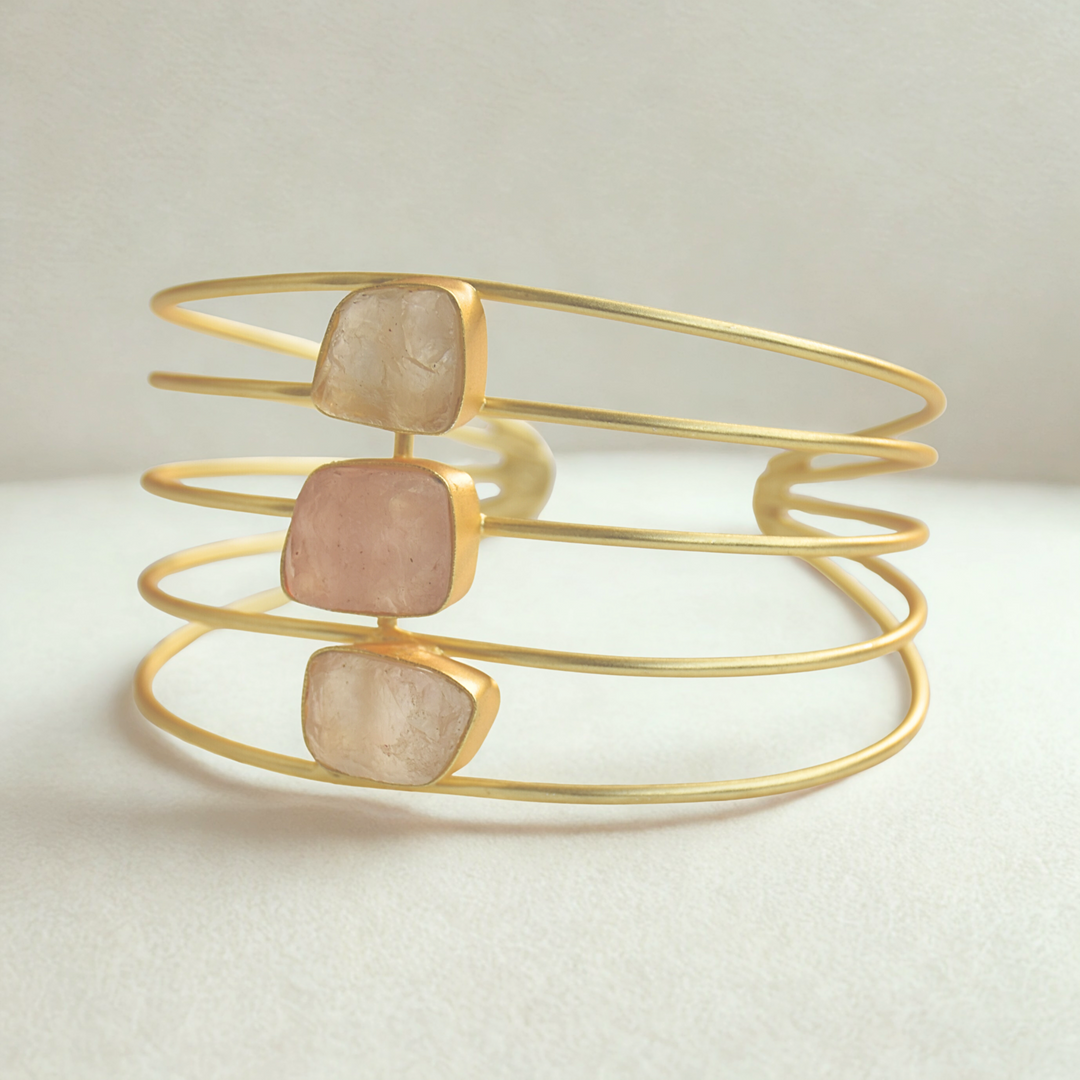 Elegant stylish pink gold plated unique statement bold brass bangle