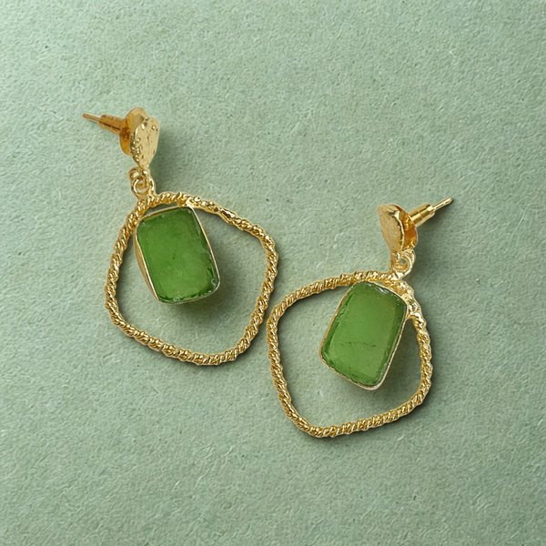 Dreamy green powerful brass lightweight statement earrings