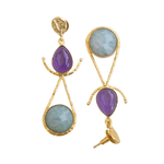 Load image into Gallery viewer, Party wear long dangling semi precious gift for her gold pated comfortable lightweight anti tarnish earrings
