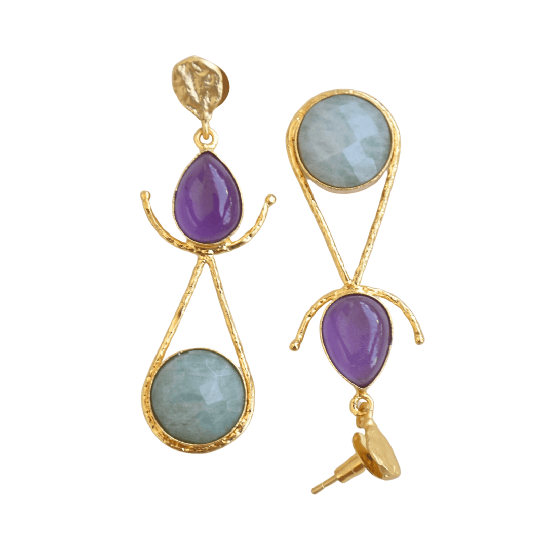 Party wear long dangling semi precious gift for her gold pated comfortable lightweight anti tarnish earrings