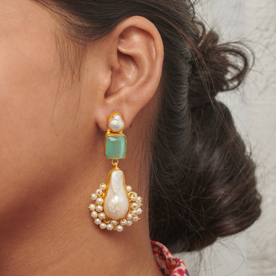 Long natural baroque pearl with crystal perfect party wedding bridesmaid bridal earrings lightweight hypoallergenic earrings