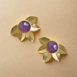 Load image into Gallery viewer, Gold plated lightweight studded with amethyst antitarnish hypoallergenic must have earrings gift for her stud earrings

