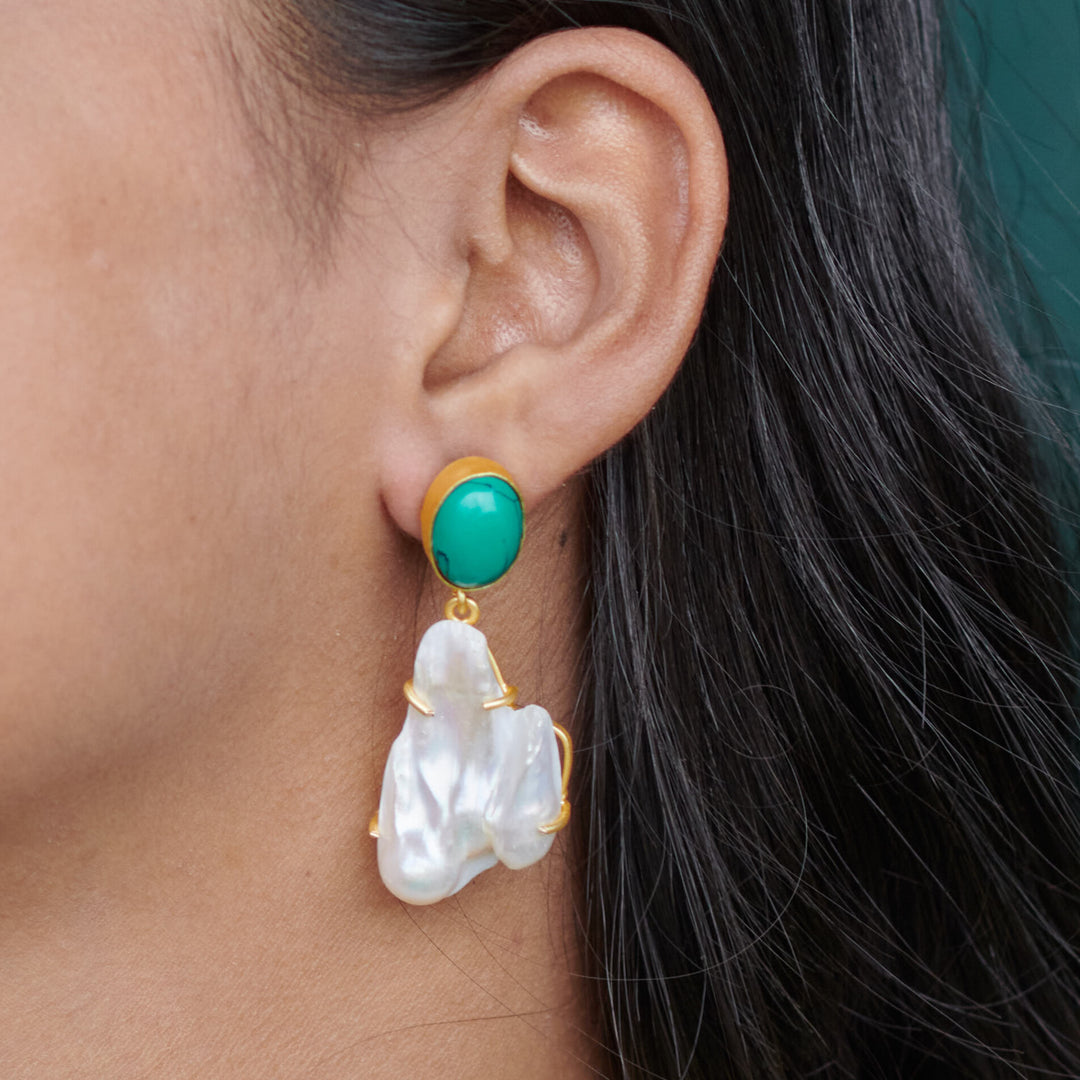 Fancy modern party wear cocktail vacation natural gemstone and pearl boho value for money earrings